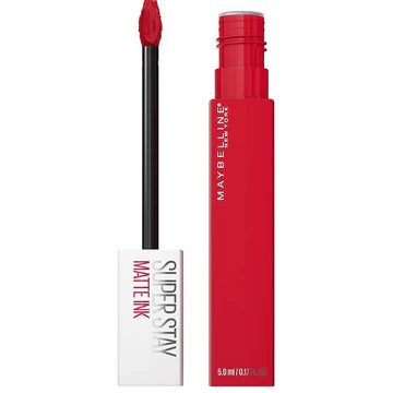 Model wearing vibrant pink SuperStay Matte Ink™ Lipstick, smiling confidently

