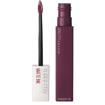 Maybelline SuperStay Matte Ink lipstick with applicator shown and open tube lying flat

