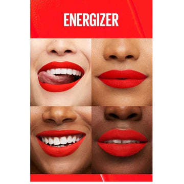 Model wearing bold red SuperStay Matte Ink™ lipstick with flawless matte finish

