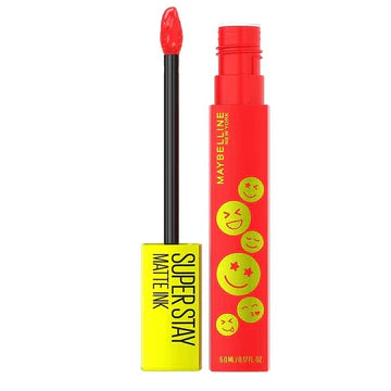 Model wearing bold red SuperStay Matte Ink™ lipstick with flawless matte finish

