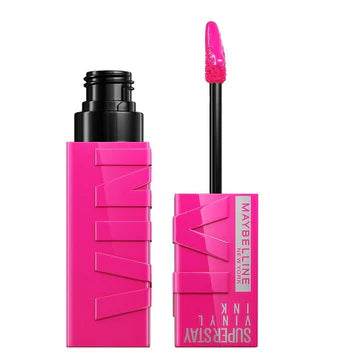 Close-up of lips wearing a bold shade of Super Stay Vinyl Ink, showcasing vibrant color and high shine.

