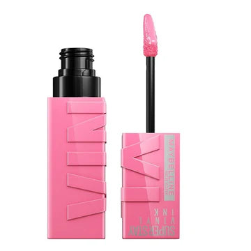 Close-up of lips wearing shiny Vinyl Ink lipstick in a bold shade

