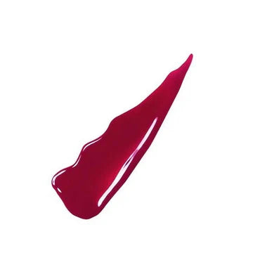 "Super Stay Vinyl Ink lipstick in nude shade with high-shine swatch on lips"

