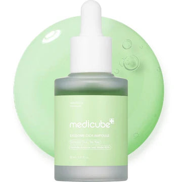 Green skincare serum bottle with dropper on a light green background