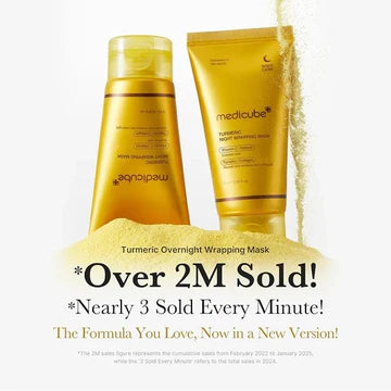Turmeric Overnight Wrapping Mask with packaging on a light gray background