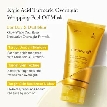 Kojic Acid Turmeric Overnight Wrapping Peel Off Mask packaging with product details on a white background