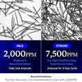 Product packaging with text on usage levels and recommended doses.