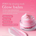 Pink lip sleeping mask with text on a pink background