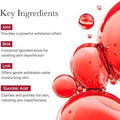 Key ingredients of skincare products with red bubbles on a white background