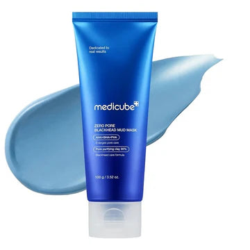 Blue tube of Medicube skincare product on a white background