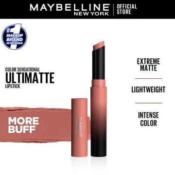 Maybelline Color Sensational Ultimatte Lipstick in slim bullet packaging with cap off

