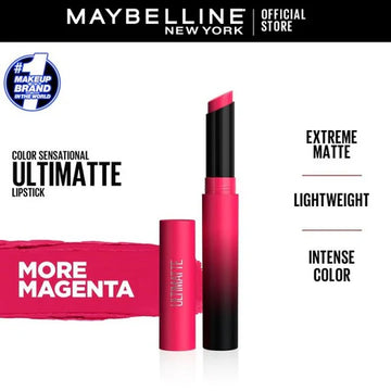 Maybelline Color Sensational Ultimatte Lipstick in slim, matte black bullet packaging

