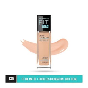 Tube of Maybelline Fit Me Matte + Poreless Foundation in Shade 130 Buff Beige – Front View

