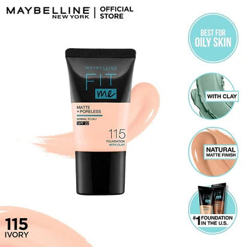 Mini tube of Fit Me Matte & Poreless Foundation 18ml in shade 115 Ivory, displayed upright.

