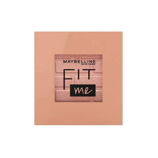 Maybelline Fit Me Blush compact shown open with soft powder surface and brush beside it


