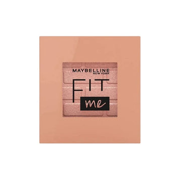 Maybelline Fit Me Blush compact shown open with soft powder surface and brush beside it

