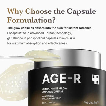 AGE-R Glutathione Glow Capsule Cream jar with silver lid on a white background