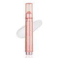Pink cosmetic bottle with applicator on a white background