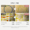 Before and after line care treatment results with measurements on a white background.