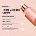 Medicube Triple Collagen Serum bottle with product details on a beige background