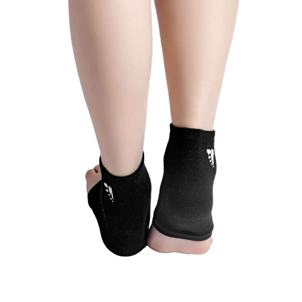 Close-up of PolyCotton Silicon Heel Socks showing soft fabric with silicone grip for heel protection.