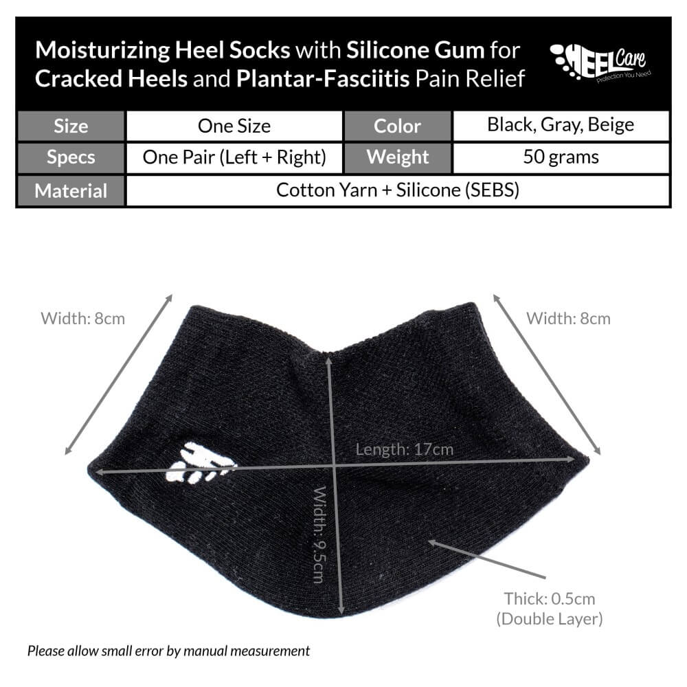 Model wearing PolyCotton Silicon Heel Socks to show heel coverage, cushioning, and anti-crack support.