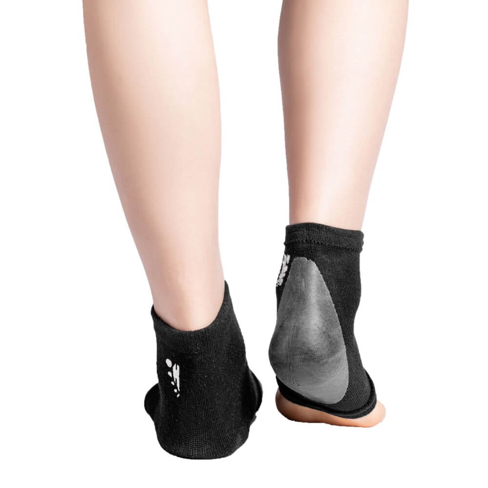 Close-up of PolyCotton Silicon Heel Socks showing soft fabric with silicone grip for heel protection.