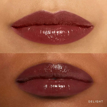 Before and after swatch showing bare lips and lips with the duo applied.


