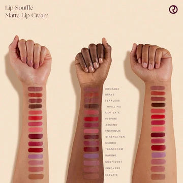 Close-up of lip cream applicator with smooth velvet-matte swatch

