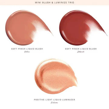 Close-up swatches of Virtue, Beloved, and Enliven on three different skin tones