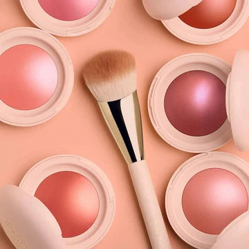 Close-up of silky blush texture with luminous finish

