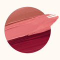 Close-up of eyeshadow swatches on different skin tones in complementary shades.

