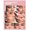 Close-up of Sheglam Color Bloom Liquid Blush Brush with text ‘4 DIFFERENT WAYS TO BLUSH’ and ‘Filiaries’ written below, suggesting versatile application techniques