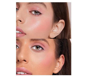 SHEGLAM Color Bloom Dayglow Liquid Blush in the shade 'Love Cake,' featuring a sleek tube packaging with a doe-foot applicator. The label includes contact information (TEL: 1234567890) for customer support