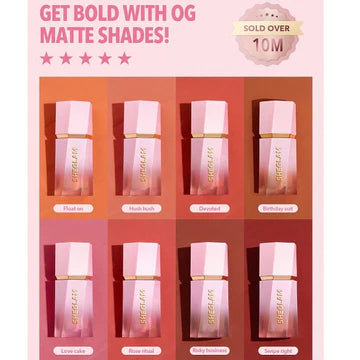 Promotional banner for SHEGLAM Color Bloom Dayglow Liquid Blush showcasing matte shades with text 'GET BOLD WITH OG MATTE SHADES' and sales achievement callout