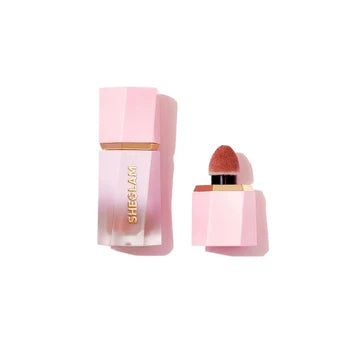 SHEGLAM Color Bloom Dayglow Liquid Blush in pink packaging with sponge-tip applicator, shown open and closed