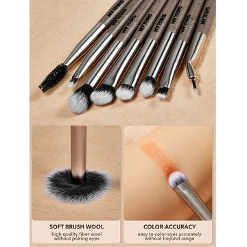SHEGLAM Glam Fam 8-piece brush kit displayed with branded text 'SHEBLAN' and 'SHAN AND BRIAN EO.' The set includes a variety of face and eye brushes with sleek black handles, designed for professional-grade makeup application