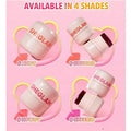 containers of Sheglam Jelly-Licious Hydrating Lip & Blush Tint are displayed against a pink background with yellow heart outlines. Each container shows a different shade name: 