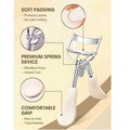 Made For Me Eyelash Curler, showing the product in the center with detailed callouts. Callouts highlight 