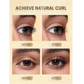 comparison showcasing the effect of the Sheglam Made For Me Eyelash Curler on two different sets of eyes. The top pair of images shows a close-up of an eye with sparse, straight lashes 