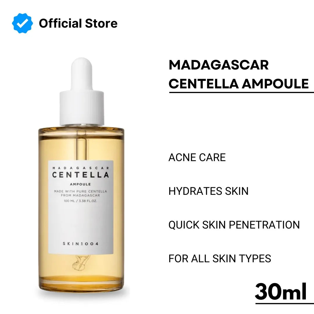 Bottle of Madagascar Centella Ampoule with product details on a white background