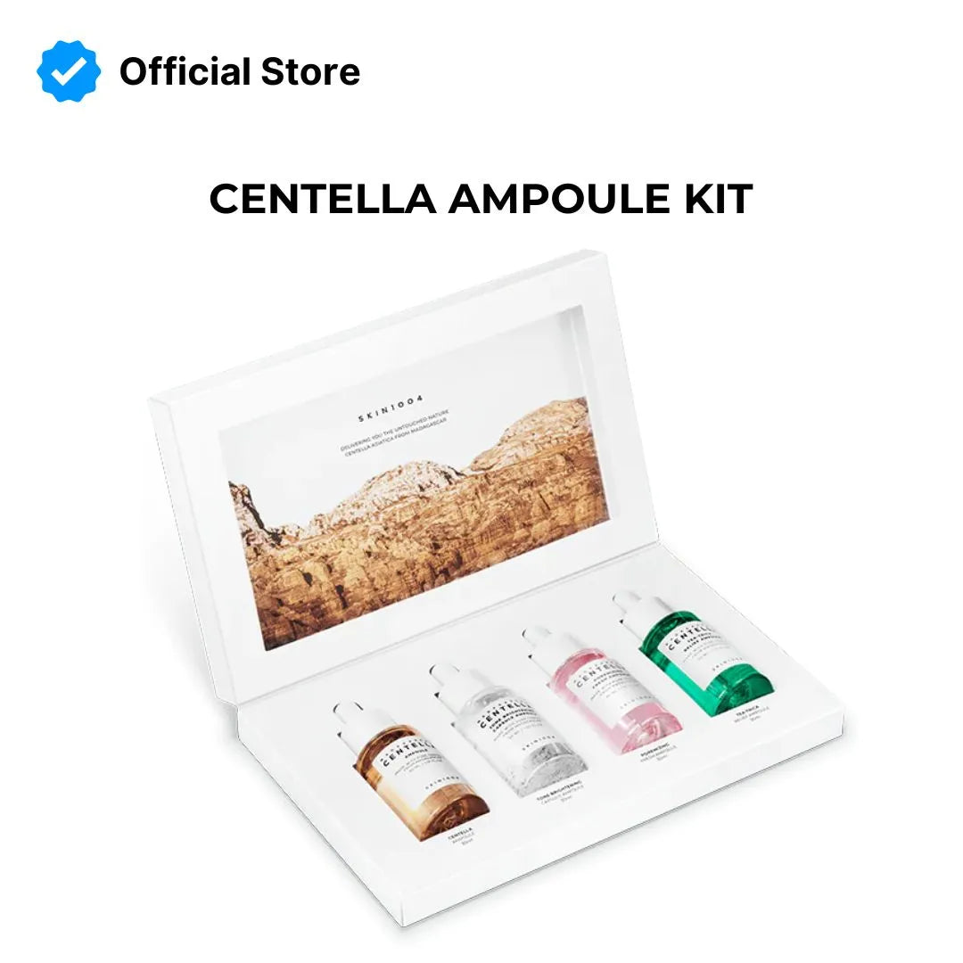 Centella Ampoule Kit packaging with four bottles inside on a white background