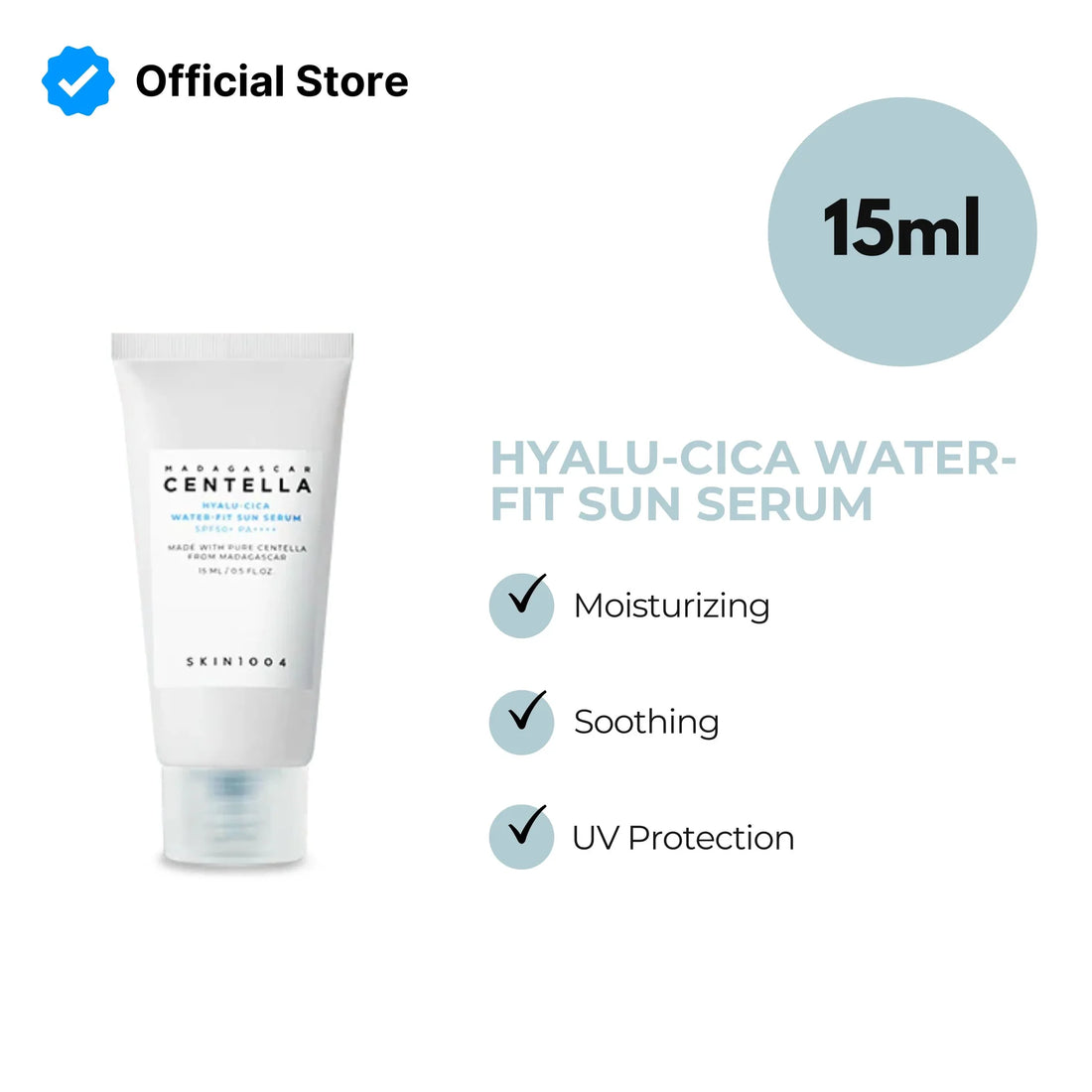 Tube of Hyalu-Cica Water-Fit Sun Serum with product details on a white background