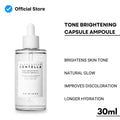 Bottle of tone brightening capsule ampoule with text on a white background