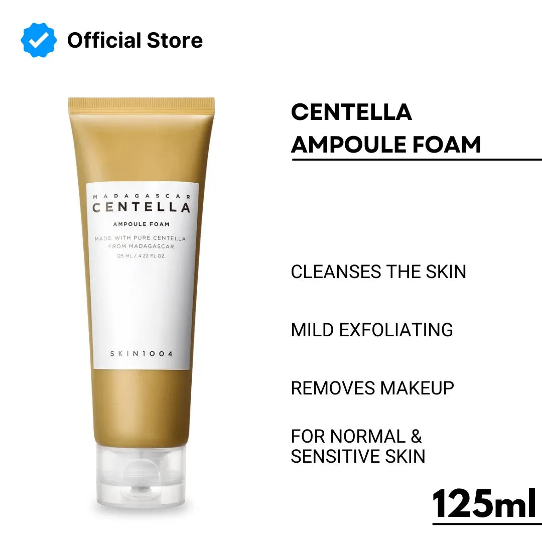 Centella Ampoule Foam tube with product details on a white background