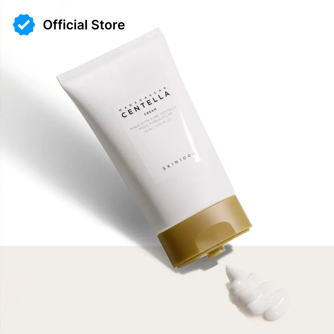 Skincare cream tube with visible brand name on a white background
