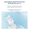 Sun stick with SPF 50+ on a light blue background