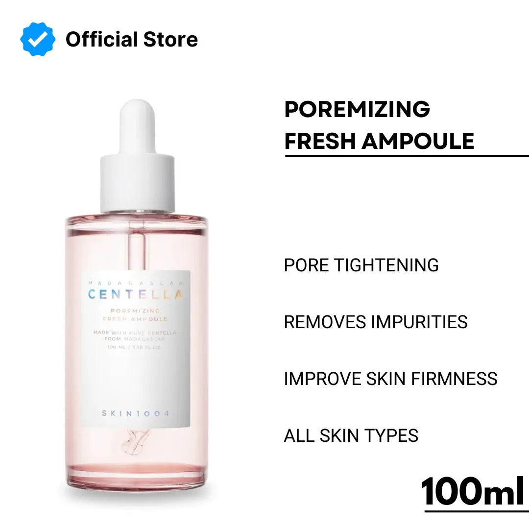 Skintouch Centella Poremizing Fresh Ampoule bottle with product benefits on a white background