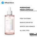 Skintouch Centella Poremizing Fresh Ampoule bottle with product benefits on a white background
