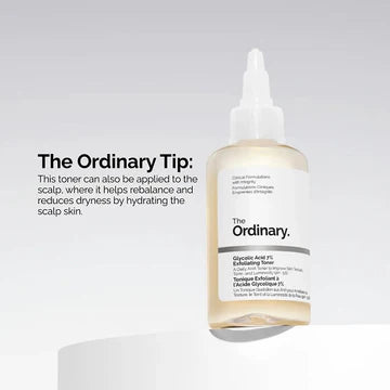 240ml bottle of The Ordinary Glycolic Acid 7% Toning Solution with clear label and minimal design, ideal for exfoliation and radiance.
